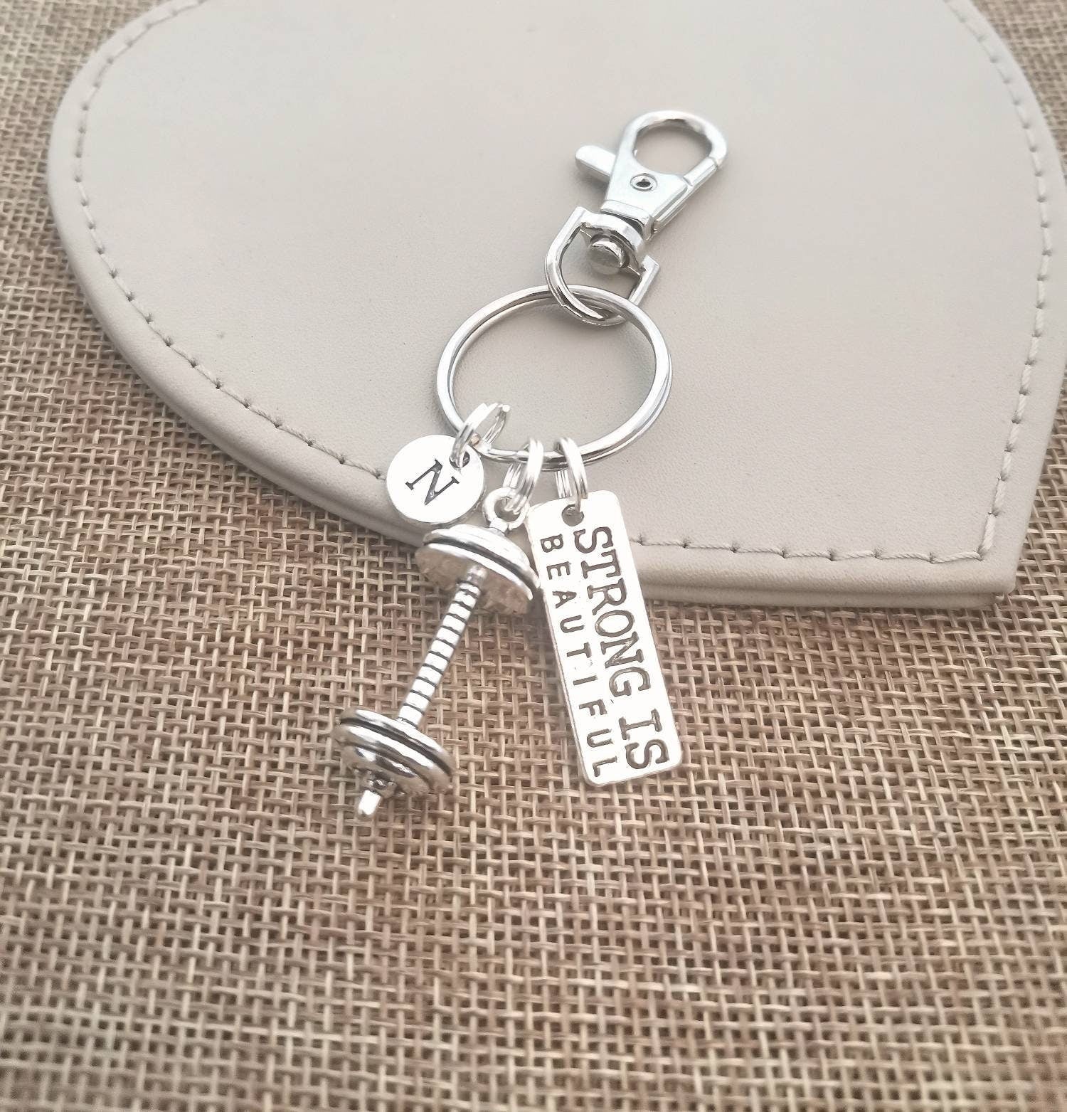 Gym Gift, Gym Key chain, Girlfriend gift, gift for her, Strong is beautiful, Dumbbell Key Ring, Bodybuilding Gifts, Gym Keyring, fitness