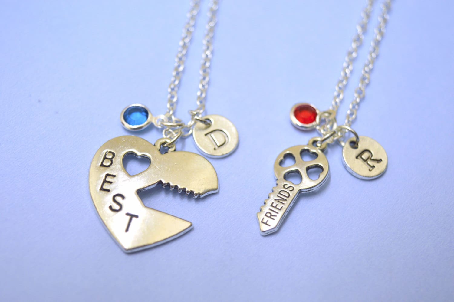 Lock and Key Necklaces, His and Hers Couple or Best Friend Pair of Necklaces, Silver Heart Shaped Lock and Key, Monogram Initials