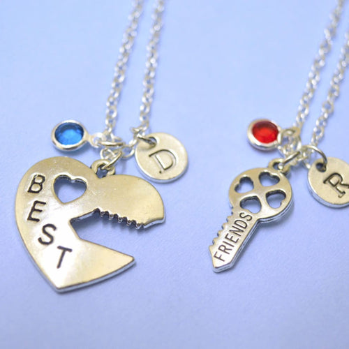 Lock and Key Necklaces, His and Hers Couple or Best Friend Pair of Necklaces, Silver Heart Shaped Lock and Key, Monogram Initials