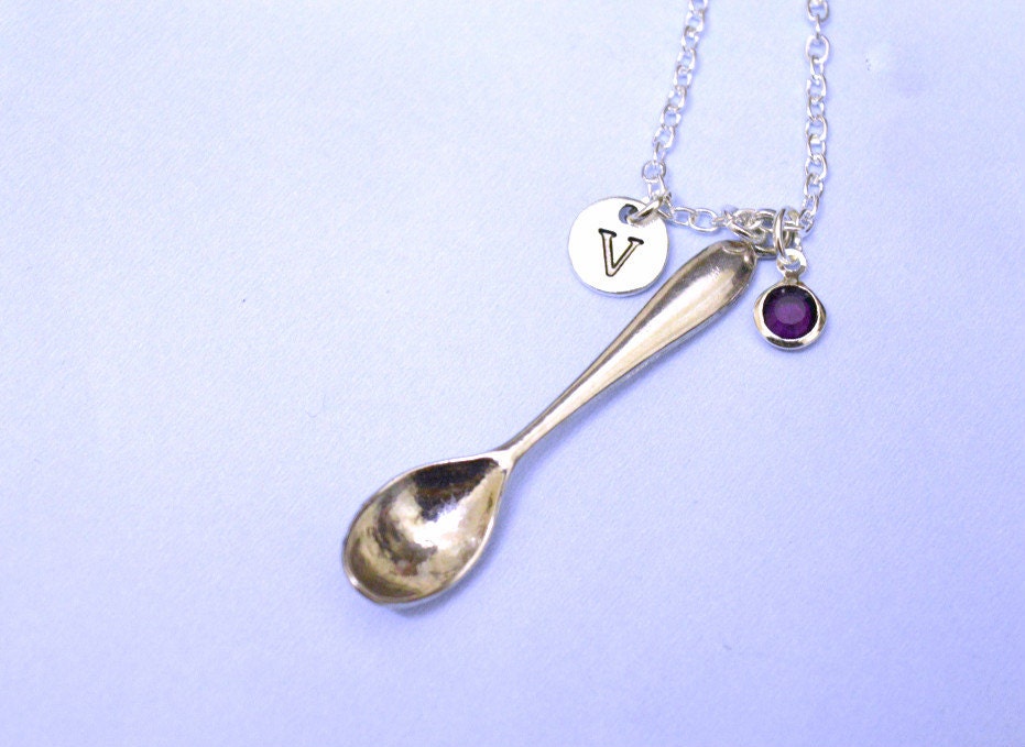 Spoon Necklace, Christening spoon pendant, silver spoon charm pendant,christening gift, gift from godparents, good luck gift,teaspoon charm