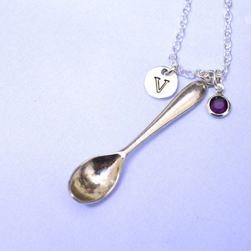 Spoon Necklace, Christening spoon pendant, silver spoon charm pendant,christening gift, gift from godparents, good luck gift,teaspoon charm